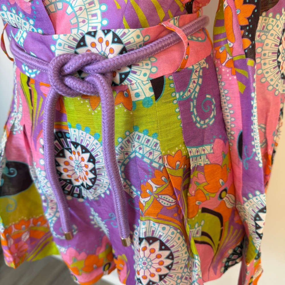 Alexis Saine Top Costa Shorts Womens Medium 2-Piece Set Linen Silk Retro Resort - Picture 7 of 16